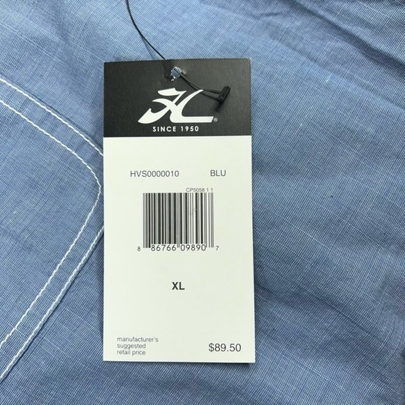 Hurley Hobie Mens Button-Up Shirt Blue Long Sleeve Spread Collar Pockets XL New - Picture 9 of 12